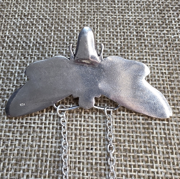 Sterling Silver Moth Pendant Necklace Moon Stone Center - Picture 3 of 5